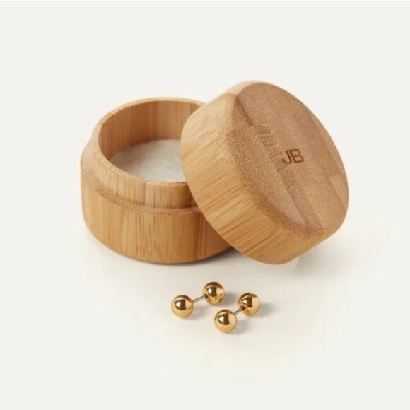 NIB New Jenny Bird Gold-Dipped Sphere Stud Earrings with Bamboo JB Box - Picture 1 of 3